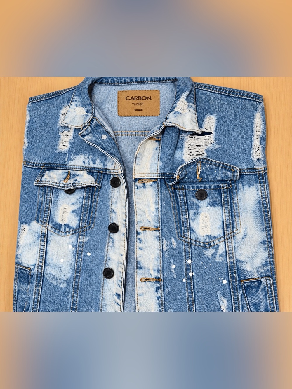 Carbon Distressed Bleach Wash Denim Jacket Men’s Small Paint Splatter